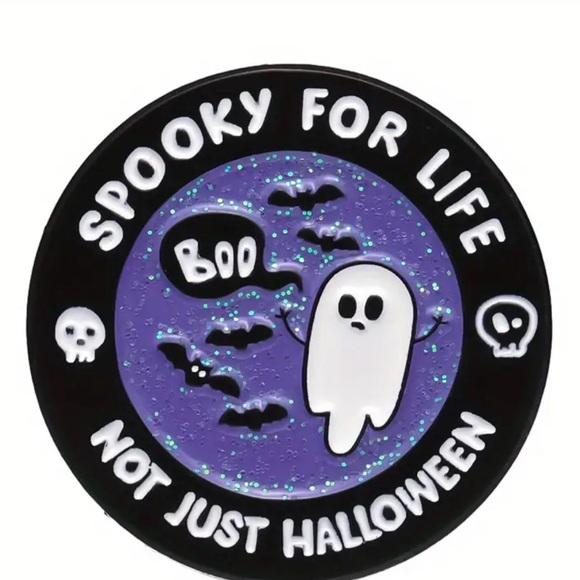 Spooky for Life Enamel Pin – Cute Ghost, Glittery Halloween Accessory Gothic - Picture 1 of 5